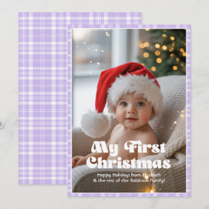 Lavendelblaues Gingham Mein erstes Weihnachten Bab