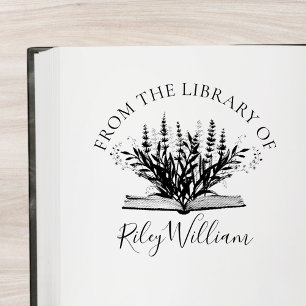 Lavendelblume wächst aus einem Buch Exlibris Gummistempel