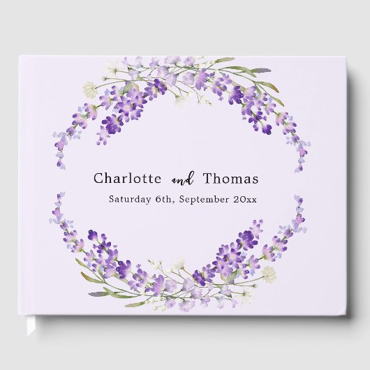 Lavendelblumen Wasserfarben Violett Hochzeit Gästebuch (Vorderseite)