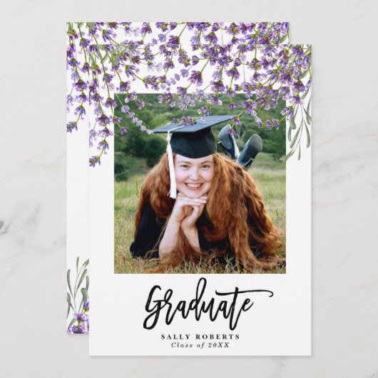 LavendelblumenFoto-Abschluss-Party Einladung (Vorne/Hinten)