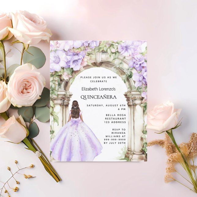 Lavendelblumengarten Bogen Quinceanera Einladung (Von Creator hochgeladen)
