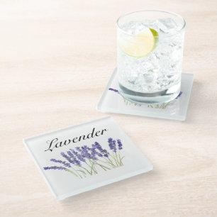 Lavendelblüten Aquarell Kräuter lila chic Glasuntersetzer