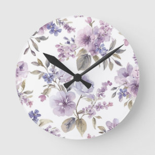 Lavendelblüten Aquarell Lila Botanisch Runde Wanduhr