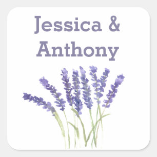 Lavendelblüten Aquarell rustikale Kräuter Quadrat  Quadratischer Aufkleber