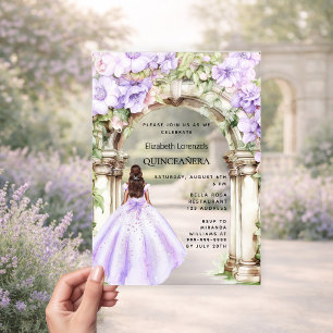 Lavendelblüten Bogenkleid klar Quinceanera Acryleinladungen