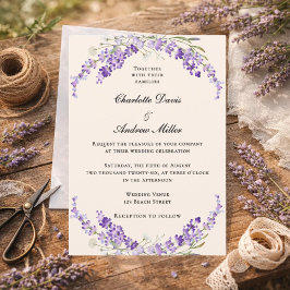Lavendelblüten Champagner Creme Hochzeit Einladung