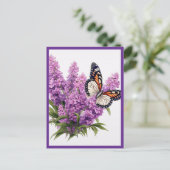 LAVENDELBLÜTEN MIT SCHMETTERLING POSTKARTE (Stehend Vorderseite)