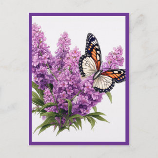 LAVENDELBLÜTEN MIT SCHMETTERLING POSTKARTE