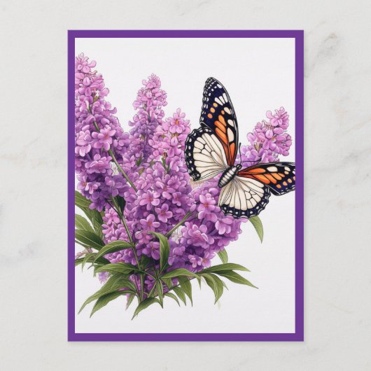 LAVENDELBLÜTEN MIT SCHMETTERLING POSTKARTE (Vorderseite)