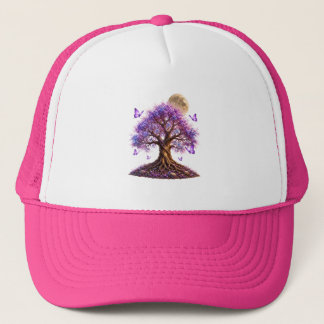 Lavendelblüten-Mond-Baum-Trucker-Hut Truckerkappe
