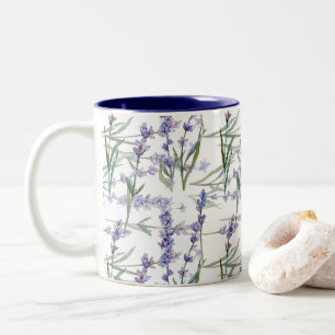 Lavendelblüten-Pflanze Aquarell-Kunst Blaue Fliede Zweifarbige Tasse