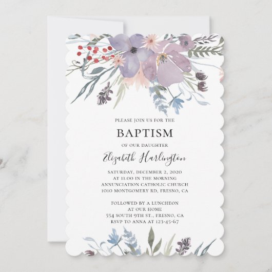 Lavendelblütentaufe. Lila Blumen. botanisch Einladung (Vorderseite)