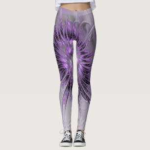 Lavendelblütentraum Moderne Abstrakte Fraktal Kuns Leggings