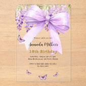 Lavendelbogenflorale Schmetterlinge zum Geburtstag Acryleinladungen (Vorderseite)