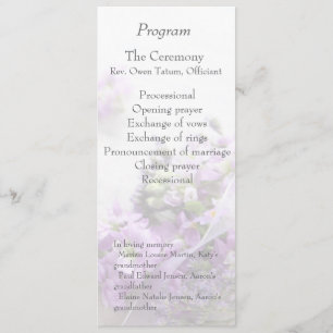 Lavendelfarbene Blume verblassen Hochzeitsprogramm Programm
