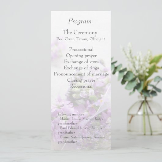 Lavendelfarbene Blume verblassen Hochzeitsprogramm Programm (Stehend Vorderseite)