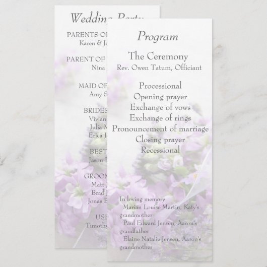 Lavendelfarbene Blume verblassen Hochzeitsprogramm Programm (Vorne/Hinten)