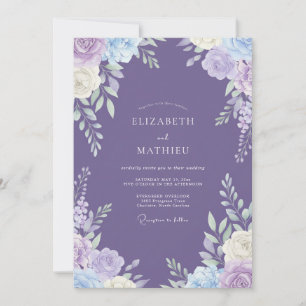 Lavendelfarbene opulente Sommerhochzeit Einladung