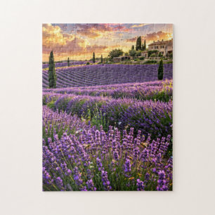 Lavendelfeld bei Sonnenuntergang Puzzle