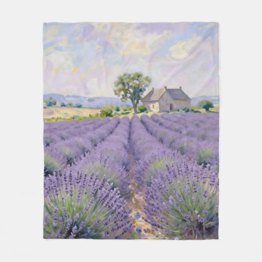 Lavendelfelder Provence Cottage Impressionist Fleecedecke (Vorderseite)