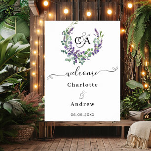 Lavendelflorale mit Monogramm Begrüßungszeichen Poster