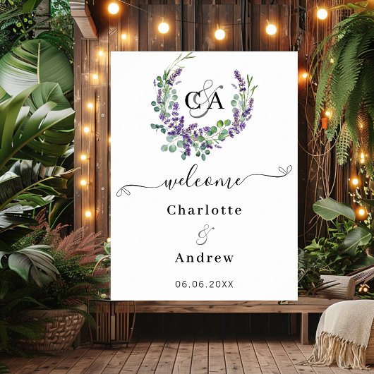 Lavendelflorale mit Monogramm Begrüßungszeichen Poster