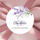 Lavendelflorale mit Monogramm Runder Aufkleber
