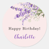 Lavendelflorale Rosa Geburtstag Runder Aufkleber (Vorderseite)