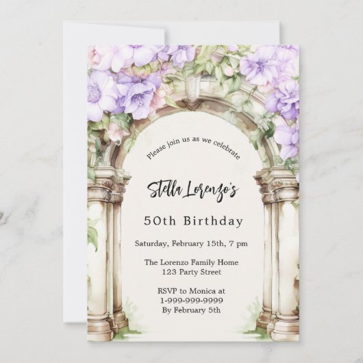 Lavendelfloralen Beige Geburtstag Einladung (Vorderseite)