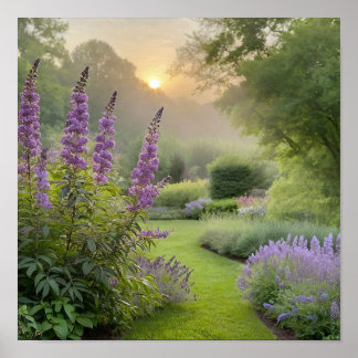 Lavendelgarten bei Sonnenaufgang – Friedliche Blum Poster