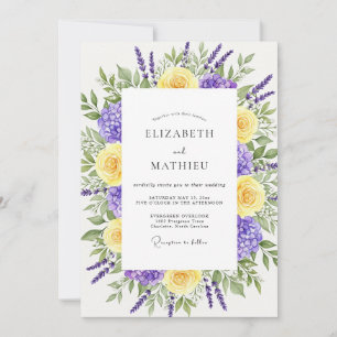 Lavendelgelbe florale Hochzeit im Whimsical-Stil Einladung