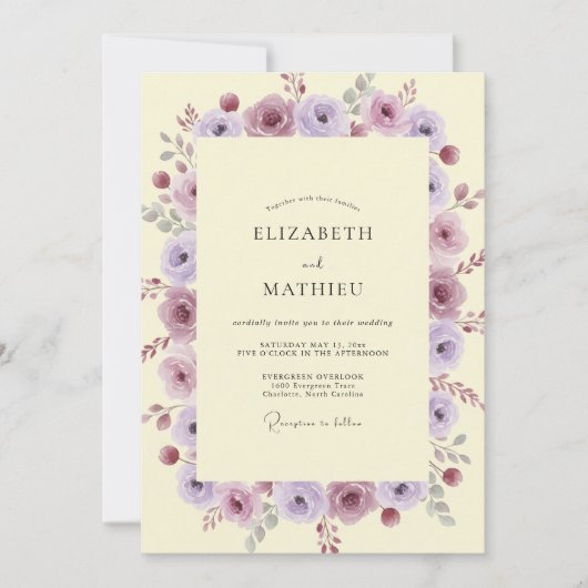 Lavendelgelbe Hochzeit Einladung (Vorderseite)