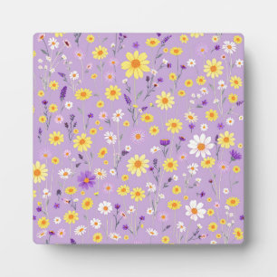 Lavendelgelbe Wildblumenwiese Cottagecore Fotoplatte