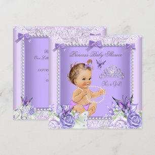 Lavendelgraue Babyparty Mädchen Brünette Einladung