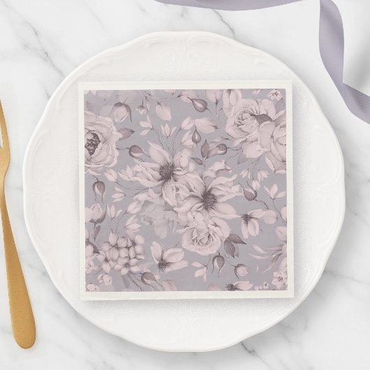 Lavendelgraue Floral-Aquarell Serviette