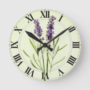 Lavendelgrüne botanische Uhrzifferblatt Runde Wanduhr