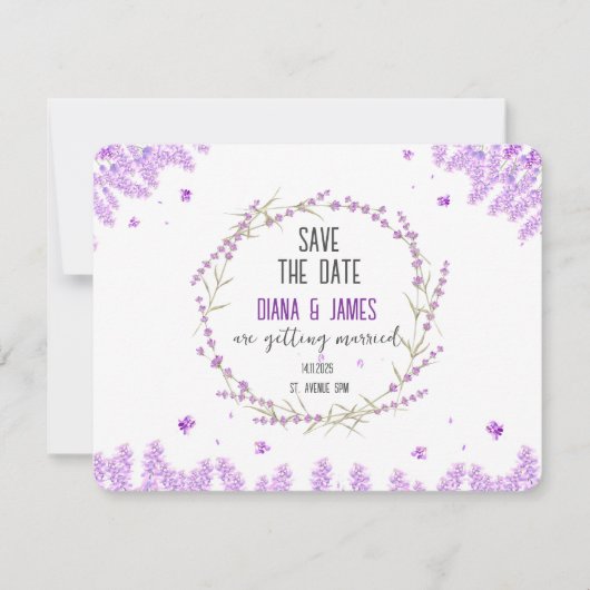 Lavendelhochzeit Das Datum speichern Einladung (Vorderseite)