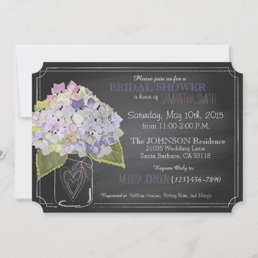 Lavendelhydrangea-Glas-Tafel-Brautparty Einladung (Vorderseite)