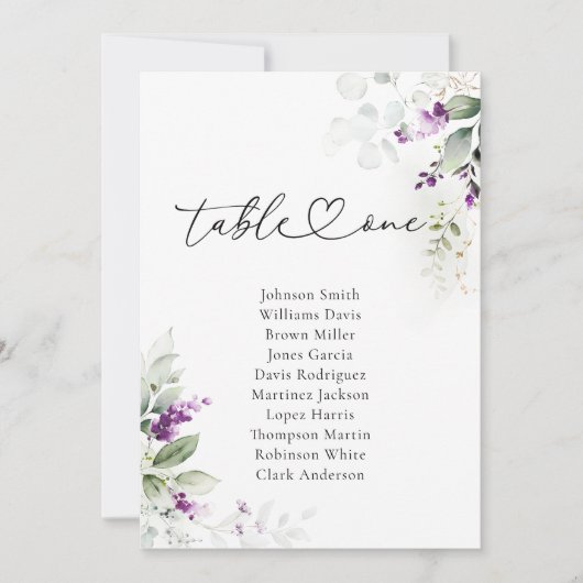 Lavendelkarten der Tischnummer 1 (Vorderseite)