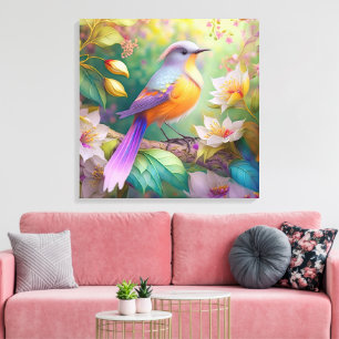 Lavendelköpfiger orangebrüstiger Fantasie Vogel Leinwanddruck