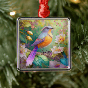 Lavendelköpfiger Orangebrüstiger Fantasie Vogel Ornament Aus Metall