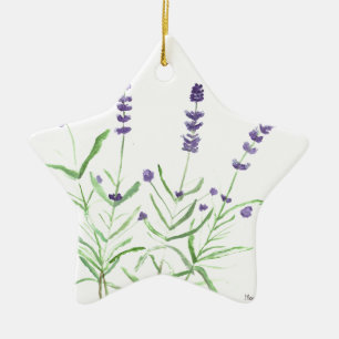 Lavendelkraut botanisches Wasserfarben-Lila Grün Keramik Ornament