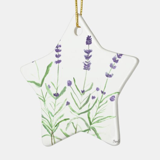 Lavendelkräuter botanische Aquarellfarbe lila grün Keramik Ornament (Links)