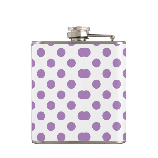 Lavendelpolka-Punkte auf weiß Flachmann (Rückseite)