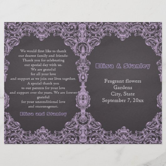 Lavendelrahmen, Kalkboard gefaltetes Hochzeitsprog (Vorderseite)