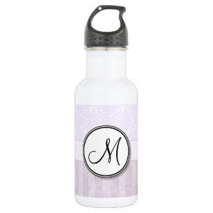 Lavendelrosa Damast mit Streifen und Monogramm Trinkflasche