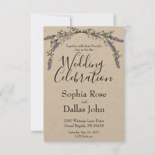 Lavendelrosa Wilde Rose und Eukalyptus-Hochzeit Einladung