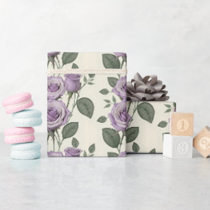 Lavendelrosen mit silbernen und grünen Blättern Geschenkpapier