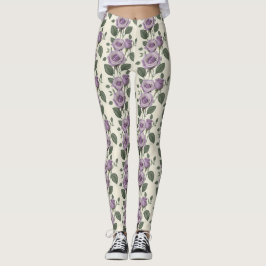 Lavendelrosen mit silbernen und grünen Blättern Leggings