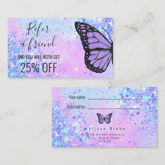 Lavendelschmetterling eine Kundenkarte Visitenkarte (Vorne/Hinten)